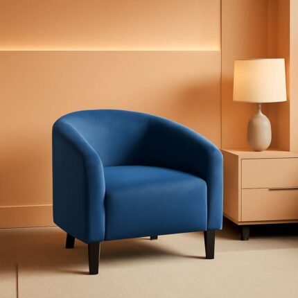 Pagoda Blue Velvet Club Chair With Curved Armrests